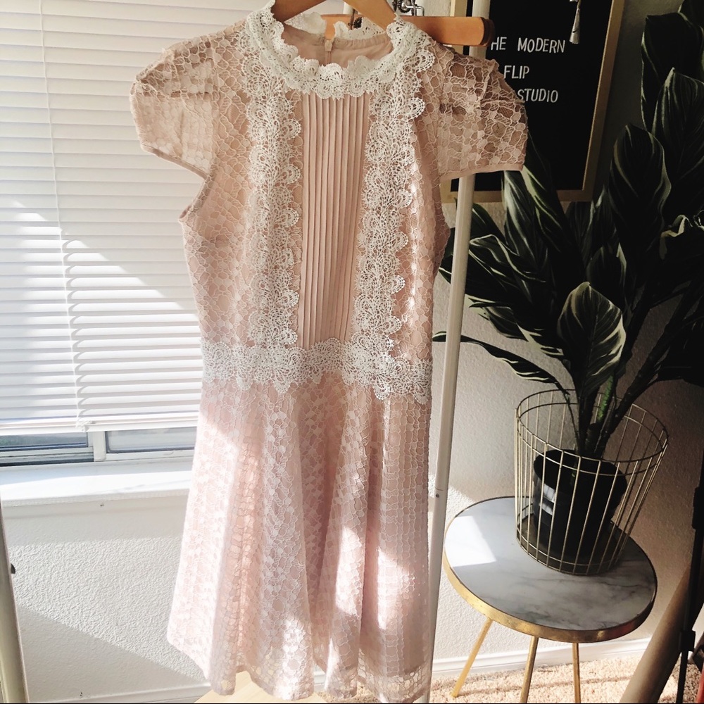 Blush pink and Ivory Lace Dress